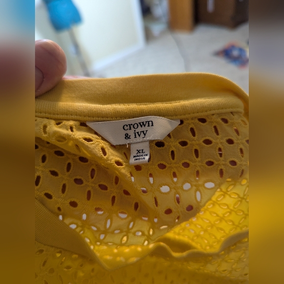 Crown & Ivy- Yellow Eyelet Ruffle Sweatshirt - Picture 2 of 4